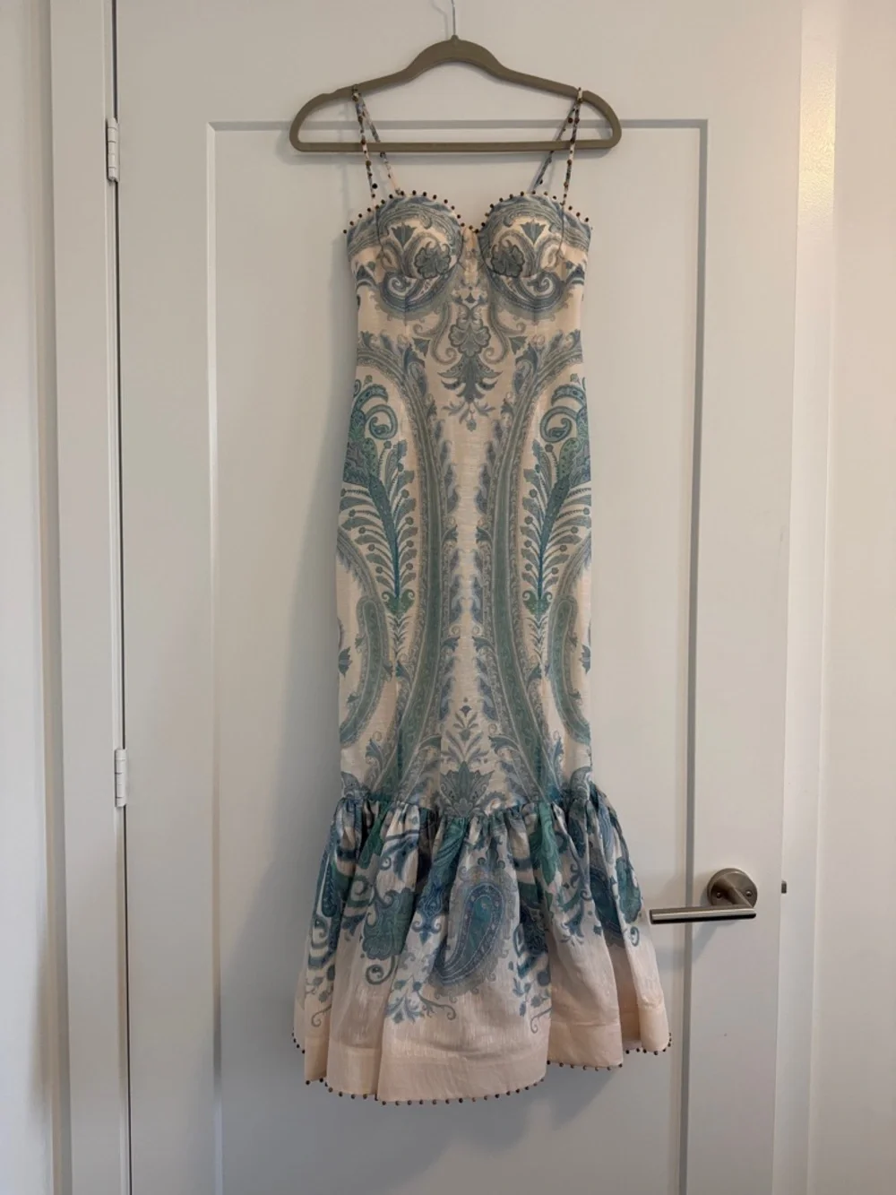Zimmermann Illuminate Gown Cream and Teal Paisley Spaghetti-Strap Midi Dress - Picture 5 of 16